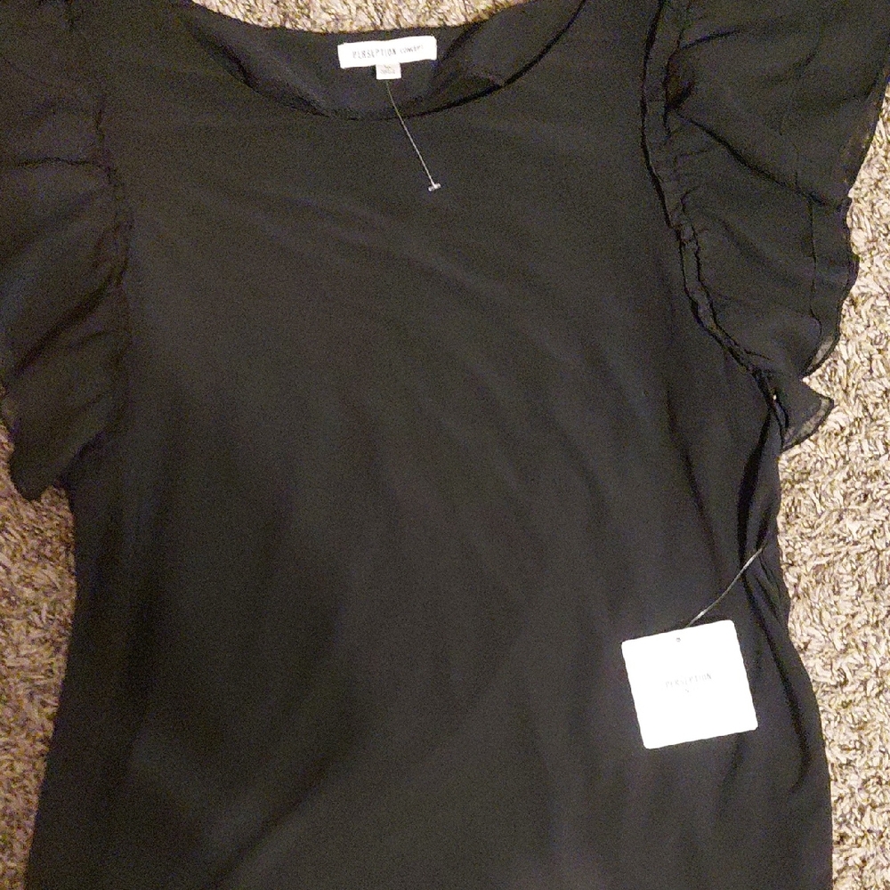 PerSeption Concept Black Ruffle Sleeve Blouse